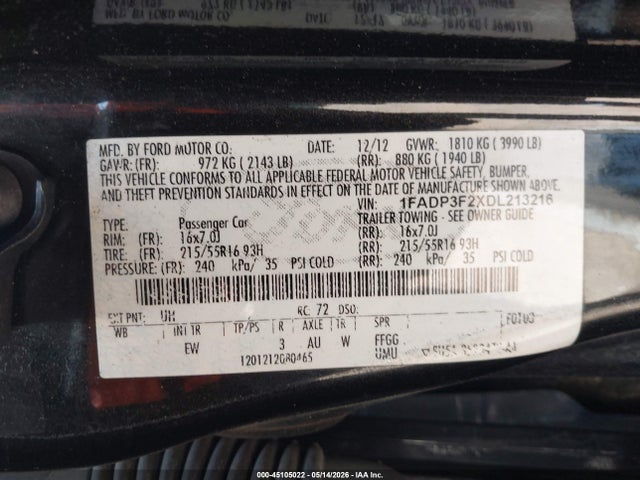 Продажа на аукционе авто 2013 Ford Focus Se, vin: 1FADP3F2XDL213216, номер лота: 45105022