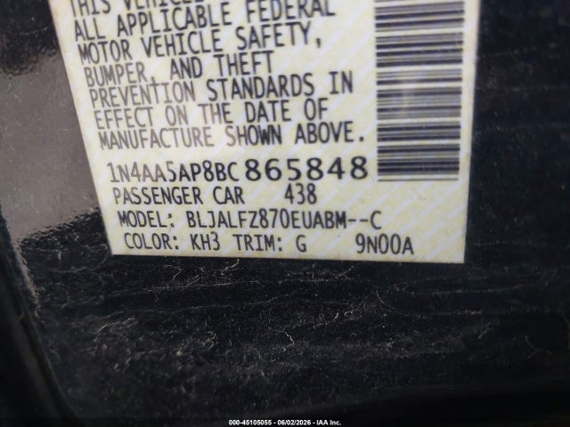 Aukcja sprzedaży 2011 Nissan Maxima 3.5 Sv, vin: 1N4AA5AP8BC865848, numer aukcji: 45105055
