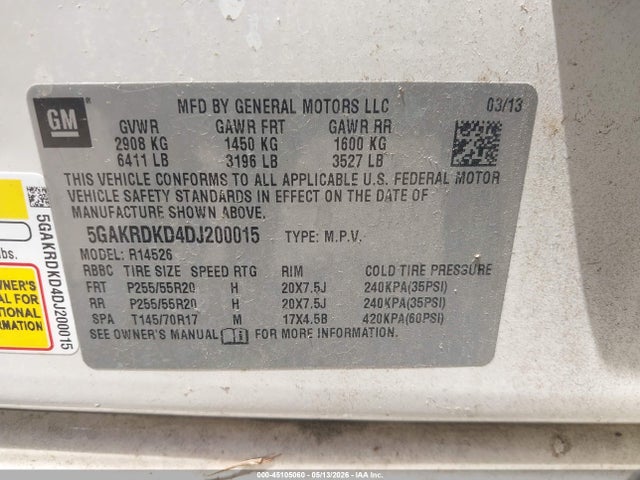 Aukcja sprzedaży 2013 Buick Enclave Premium, vin: 5GAKRDKD4DJ200015, numer aukcji: 45105060