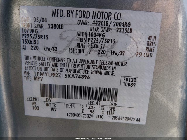 Aukcja sprzedaży 2005 Ford Escape Xls, vin: 1FMYU92Z15KA74896, numer aukcji: 45105101