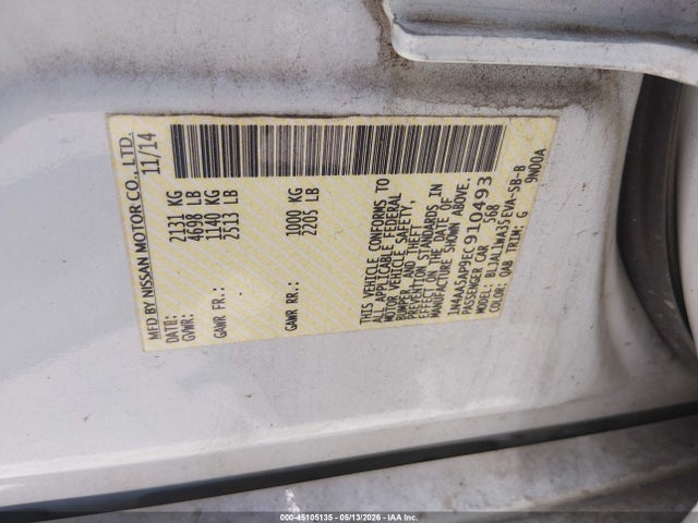 Продаж на аукціоні авто 2014 Nissan Maxima 3.5 Sv, vin: 1N4AA5AP9EC910493, номер лоту: 45105135