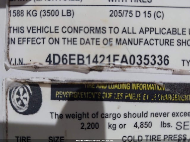 45105179 :رقم المزاد ، 4D6EB1421FA035336 vin ، 2015 Cargo Craft Enclosed Trailer مزاد بيع