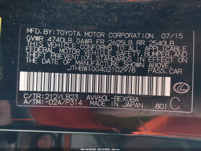 JTHBW1GG4G2102978 Lexus ES 300H