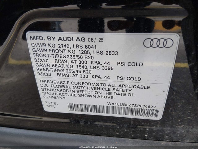 WA1LUBFZ7SP074622 Audi Q4 E-tron Premium Plus 55 Quattro