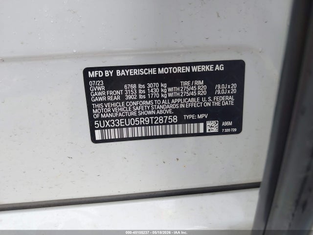 Aukcja sprzedaży 2024 Bmw X5 M60i, vin: 5UX33EU05R9T28758, numer aukcji: 45105237