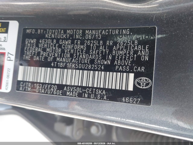 Aukcja sprzedaży 2013 Toyota Camry Se, vin: 4T1BF1FK5DU282524, numer aukcji: 45105259