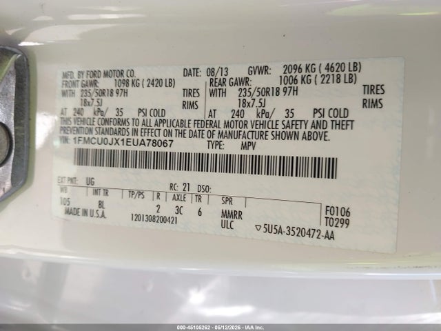 Продаж на аукціоні авто 2014 Ford Escape Titanium, vin: 1FMCU0JX1EUA78067, номер лоту: 45105262