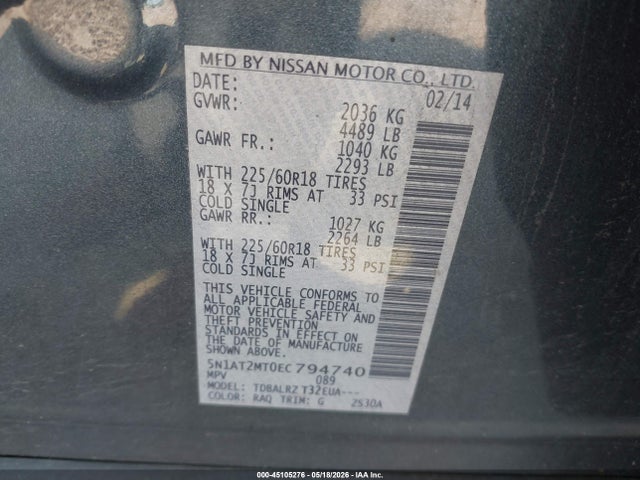 Продаж на аукціоні авто 2014 Nissan Rogue Sl, vin: 5N1AT2MT0EC794740, номер лоту: 45105276
