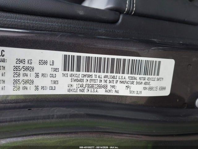 2014 Jeep Grand Cherokee Limited მანქანა იყიდება აუქციონზე, vin: 1C4RJFBG8EC266468, აუქციონის ნომერი: 45105277