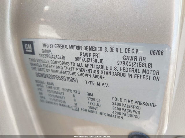 Продажа на аукционе авто 2006 Chevrolet Hhr Lt, vin: 3GNDA23P56S676391, номер лота: 45105302