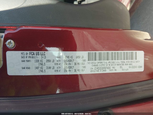 Продажа на аукционе авто 2019 Dodge Grand Caravan Gt, vin: 2C4RDGEG2KR674203, номер лота: 45105312