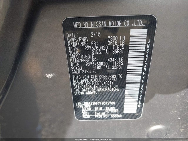 Продажа на аукционе авто 2015 Infiniti Qx80, vin: JN8AZ2NF7F9572789, номер лота: 45105331