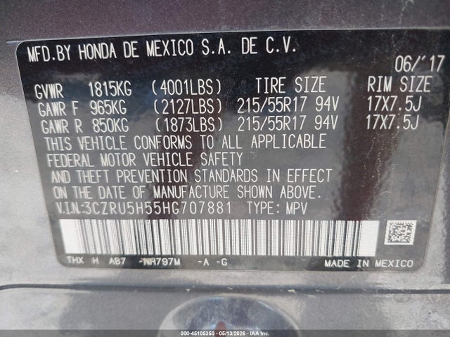 3CZRU5H55HG707881 Honda HR-V EX