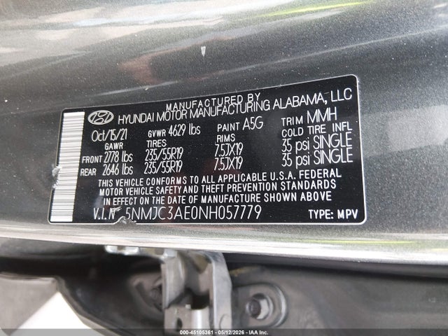 Продаж на аукціоні авто 2022 Hyundai Tucson Sel, vin: 5NMJC3AE0NH057779, номер лоту: 45105361