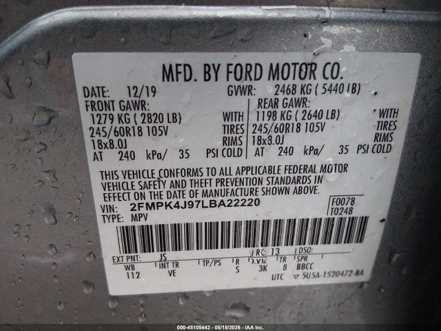 Ford EDGE SEL 2020 2FMPK4J97LBA22220 Image 9