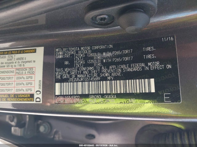Продажа на аукционе авто 2016 Toyota 4runner Sr5, vin: JTEZU5JR1G5145689, номер лота: 45105445