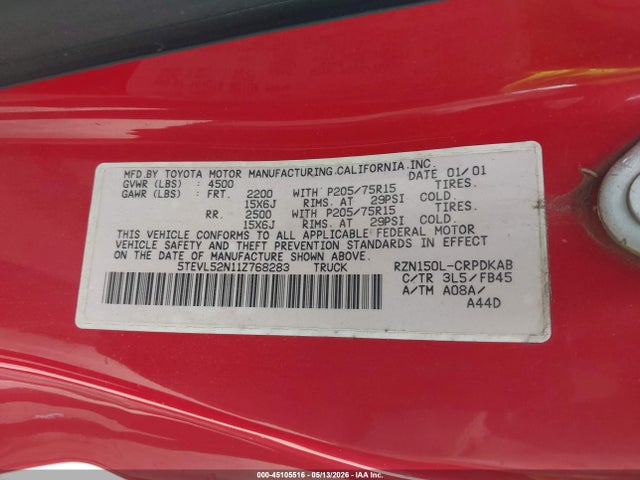 Продажа на аукционе авто 2001 Toyota Tacoma, vin: 5TEVL52N11Z768283, номер лота: 45105516