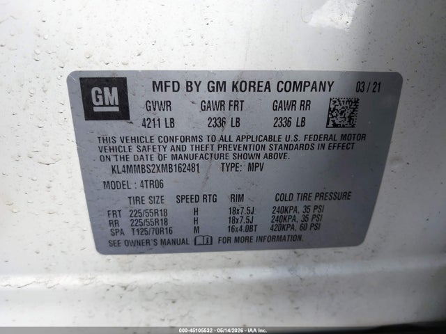 Auction sale of the 2021 Buick Encore Gx Fwd Preferred, vin: KL4MMBS2XMB162481, lot number: 45105532