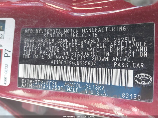 4T1BF1FK4GU585637 Toyota CAMRY SE