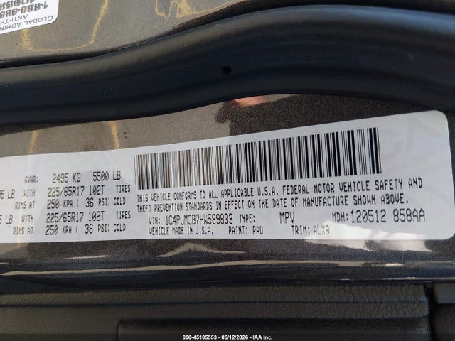 Продажа на аукционе авто 2017 Jeep Cherokee Latitude 4x4, vin: 1C4PJMCB7HW589833, номер лота: 45105553