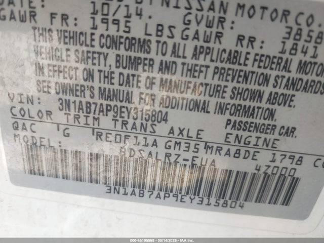 Nissan SENTRA SR 2014 3N1AB7AP9EY315804 Image 9