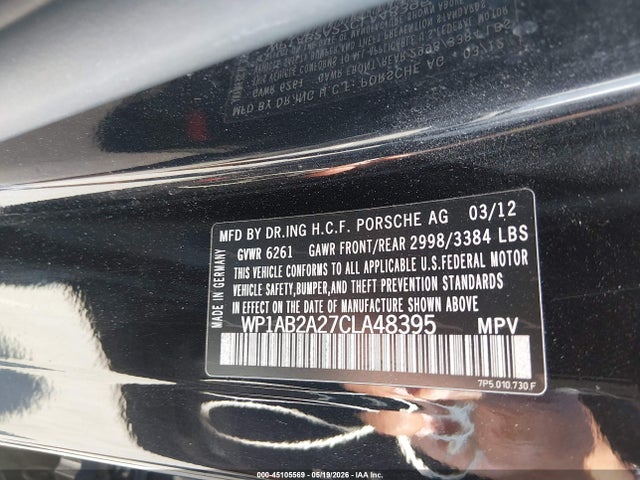 45105569 :رقم المزاد ، WP1AB2A27CLA48395 vin ، 2012 Porsche Cayenne S مزاد بيع