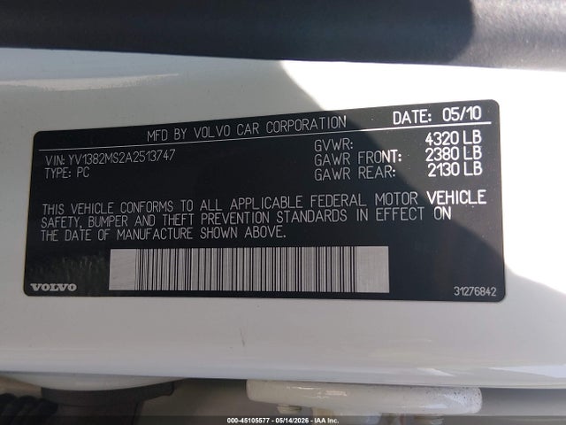 Продажа на аукционе авто 2010 Volvo S40 2.4i, vin: YV1382MS2A2513747, номер лота: 45105577