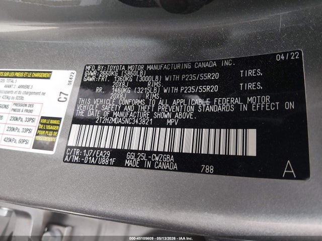 Aukcja sprzedaży 2022 Lexus Rx 350, vin: 2T2HZMDA5NC343821, numer aukcji: 45105609