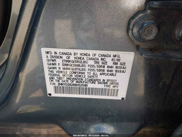 Aukcja sprzedaży 2008 Acura Mdx, vin: 2HNYD28288H525110, numer aukcji: 45105612