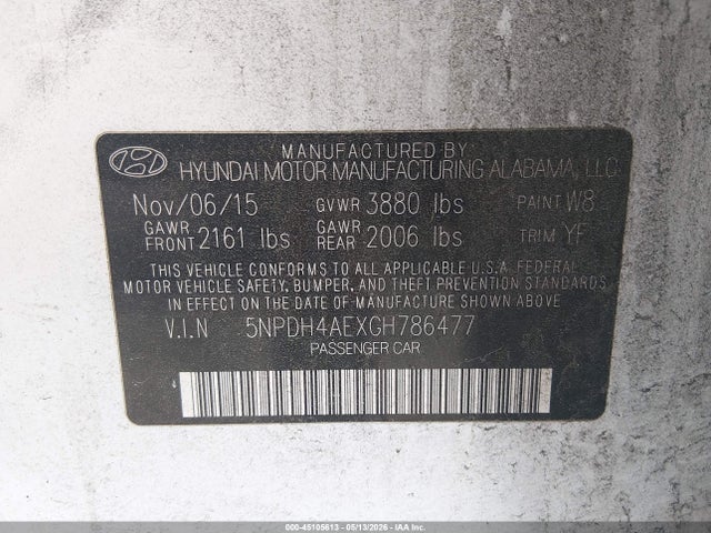 Aukcja sprzedaży 2016 Hyundai Elantra Se, vin: 5NPDH4AEXGH786477, numer aukcji: 45105613