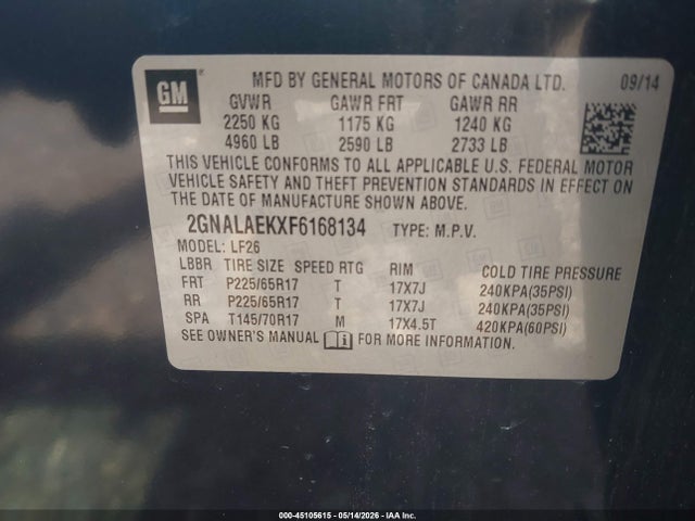 2GNALAEKXF6168134 Chevrolet EQUINOX LS