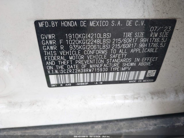 3CZRZ2H38RM715930 Honda Hr-v Awd Lx