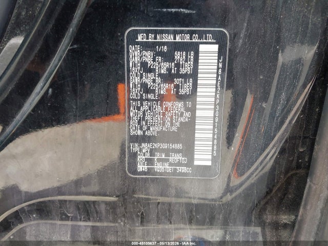 45105637 :رقم المزاد ، JN8AE2KP3G9154885 vin ، 2016 Nissan Quest Platinum/s/sl/sv مزاد بيع