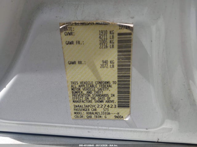 Aukcja sprzedaży 2015 Nissan Altima 2.5 Sv, vin: 1N4AL3AP2FC227423, numer aukcji: 45105648