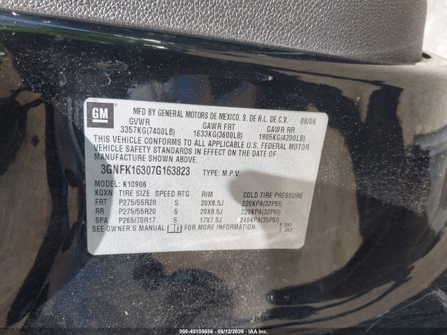 Продаж на аукціоні авто 2007 Chevrolet Suburban 1500 Ltz, vin: 3GNFK16307G163823, номер лоту: 45105656