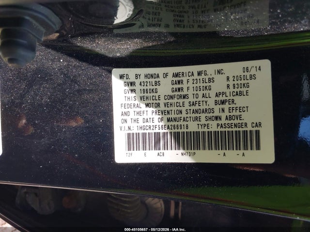 Продажа на аукционе авто 2014 Honda Accord Sport, vin: 1HGCR2F56EA266918, номер лота: 45105657