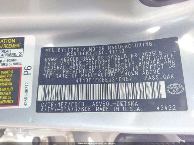 Продаж на аукціоні авто 2014 Toyota Camry Le, vin: 4T1BF1FK6EU340867, номер лоту: 45105660
