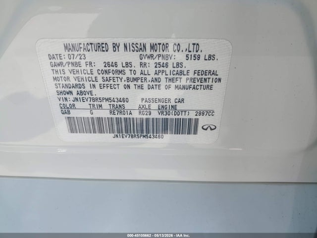 Auction sale of the 2023 Infiniti Q50 Luxe Awd, vin: JN1EV7BR5PM543460, lot number: 45105662