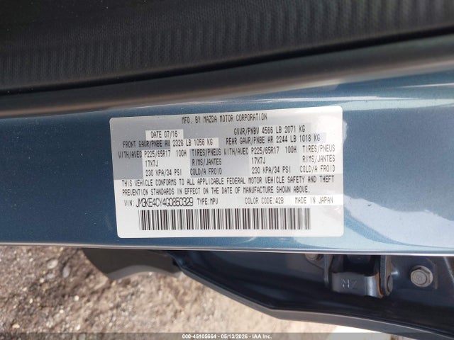 45105664 :رقم المزاد ، JM3KE4CY4G0850329 vin ، 2016 Mazda Cx-5 Touring مزاد بيع