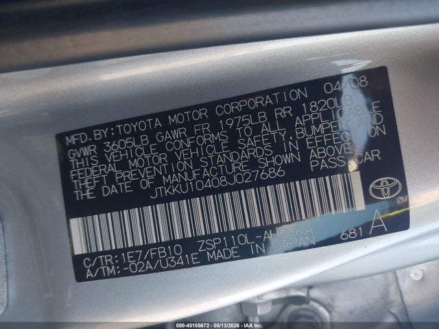 2008 Scion Xd მანქანა იყიდება აუქციონზე, vin: JTKKU10408J027686, აუქციონის ნომერი: 45105672