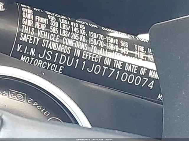 2026 Suzuki An400 A მანქანა იყიდება აუქციონზე, vin: JS1DU11J0T7100074, აუქციონის ნომერი: 45105673