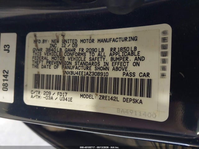 Aukcja sprzedaży 2010 Toyota Corolla S, vin: 1NXBU4EE1AZ308910, numer aukcji: 45105717