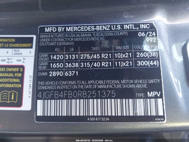 Продаж на аукціоні авто 2024 Mercedes-benz Gle 350 4matic, vin: 4JGFB4FB0RB251375, номер лоту: 45105722