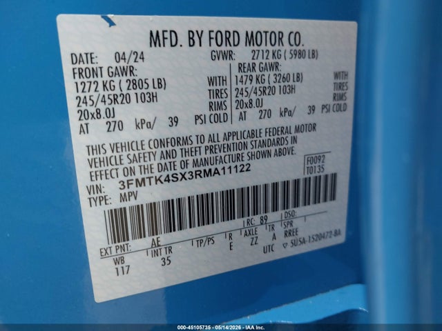 3FMTK4SX3RMA11122 Ford Mustang Mach-e Gt