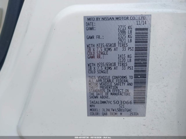 Infiniti QX60 2015 5N1AL0MM7FC503066 Image 9