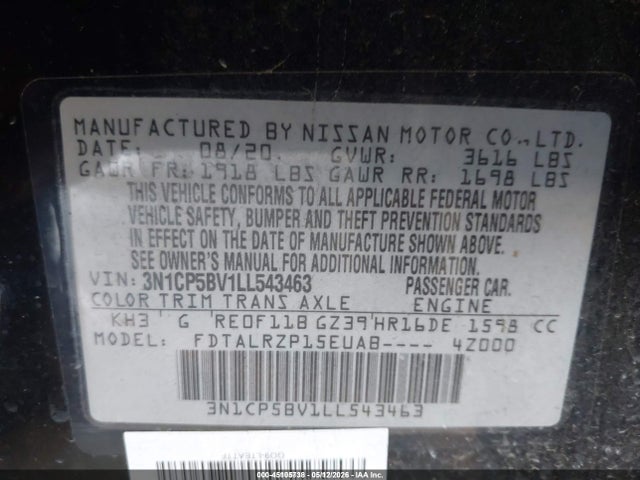 3N1CP5BV1LL543463 Nissan Kicks S Xtronic Cvt