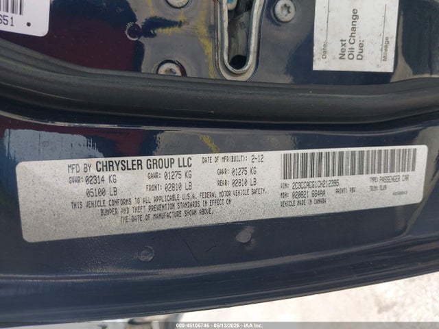 2012 Chrysler 300 Limited მანქანა იყიდება აუქციონზე, vin: 2C3CCACG1CH212395, აუქციონის ნომერი: 45105746