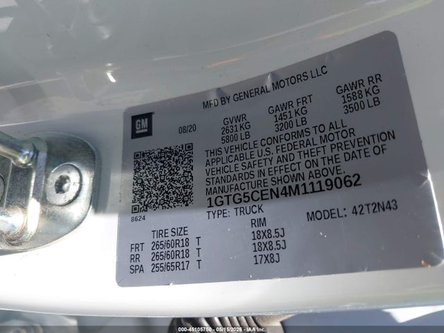Aukcja sprzedaży 2021 Gmc Canyon 2wd  Short Box Elevation, vin: 1GTG5CEN4M1119062, numer aukcji: 45105750