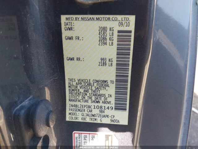 Aukcja sprzedaży 2011 Nissan Altima 3.5 Sr, vin: 1N4BL2EP1BC108149, numer aukcji: 45105753