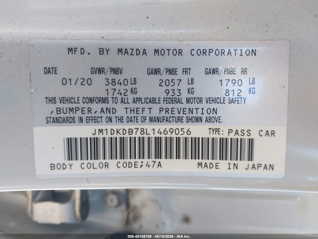 Aukcja sprzedaży 2020 Mazda Cx-3 Sport, vin: JM1DKDB78L1469056, numer aukcji: 45105769